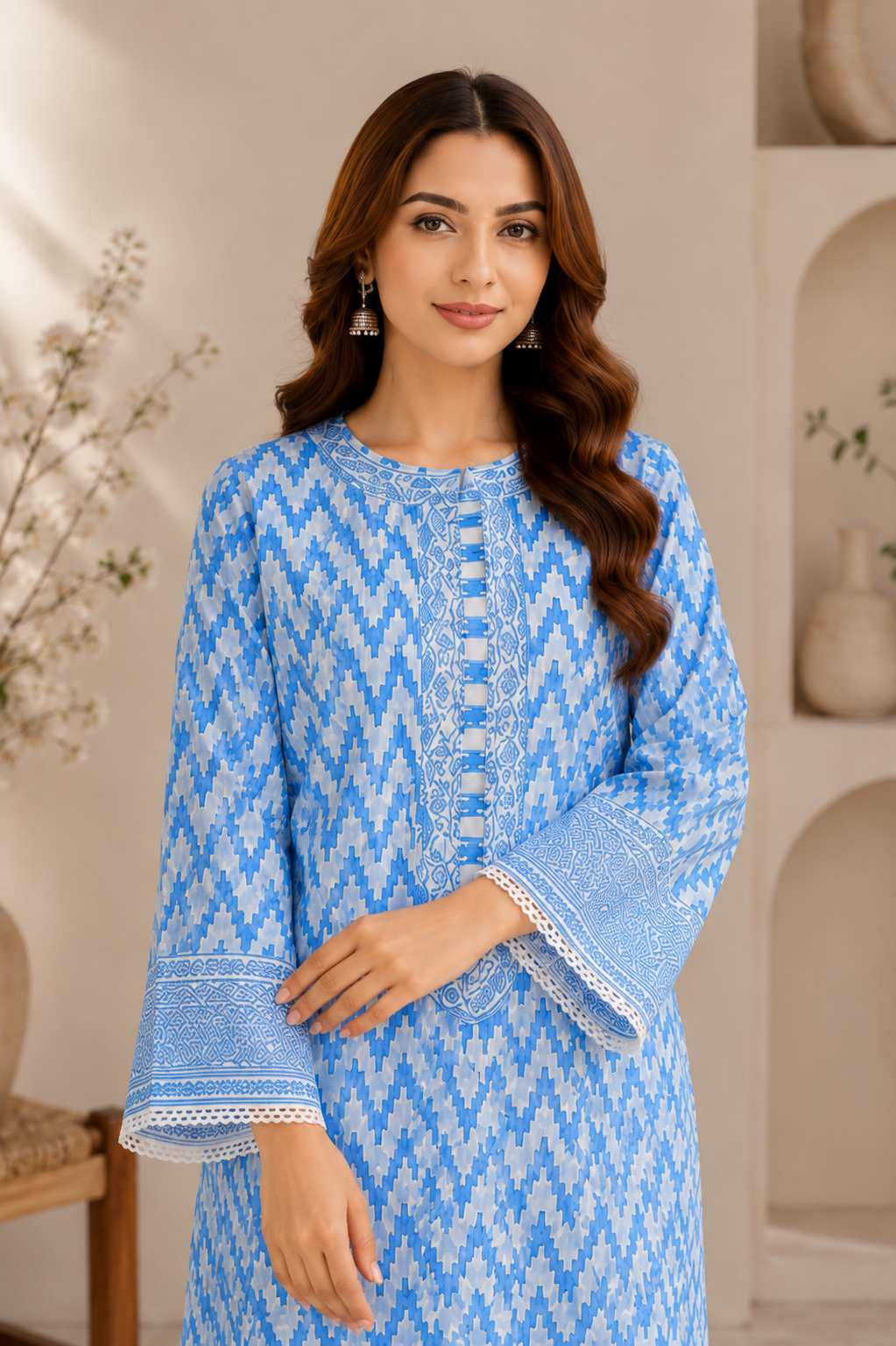 Blue Printed Lawn Kurta