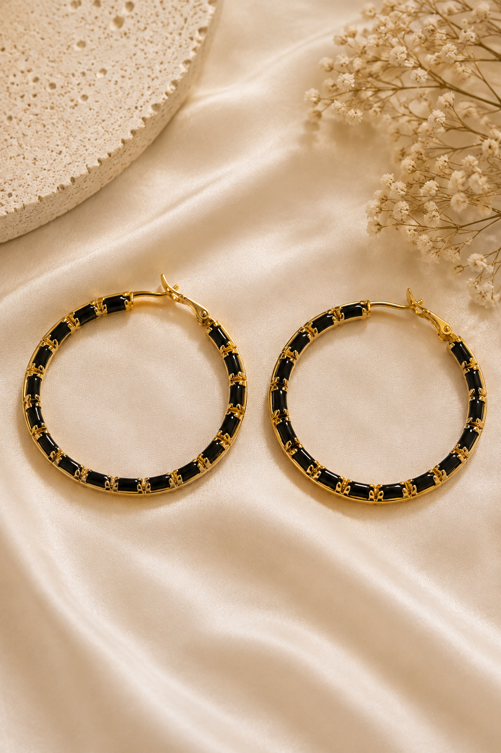 Luxury Black & Gold Hoop Earrings for Women