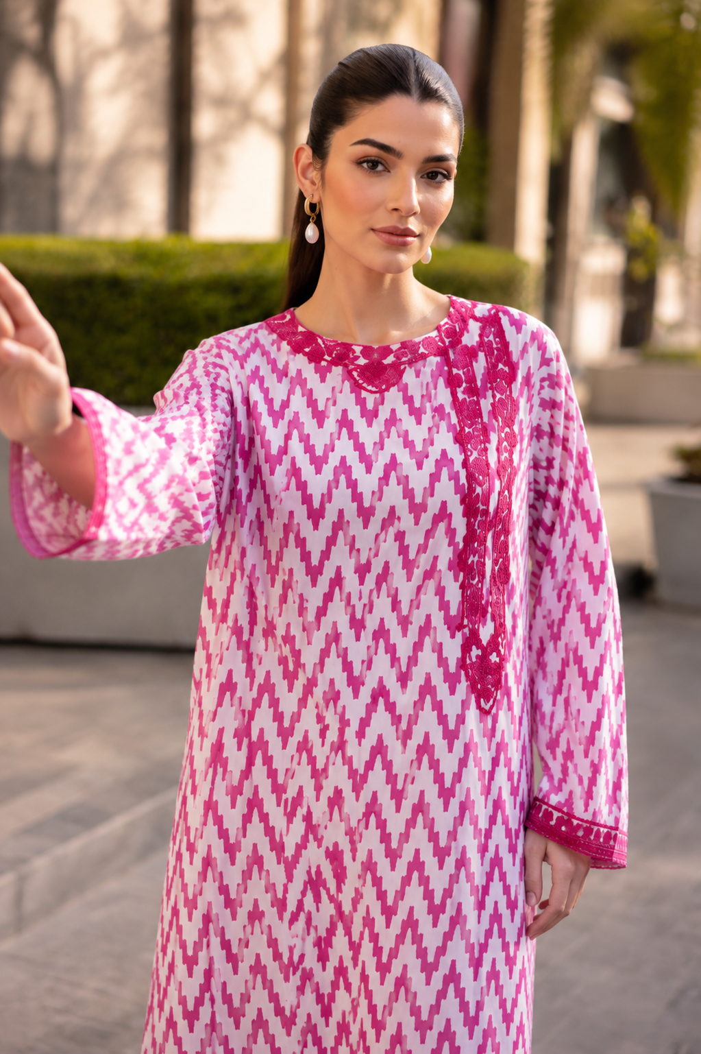 Women's Pink & White Printed Cotton Kurta