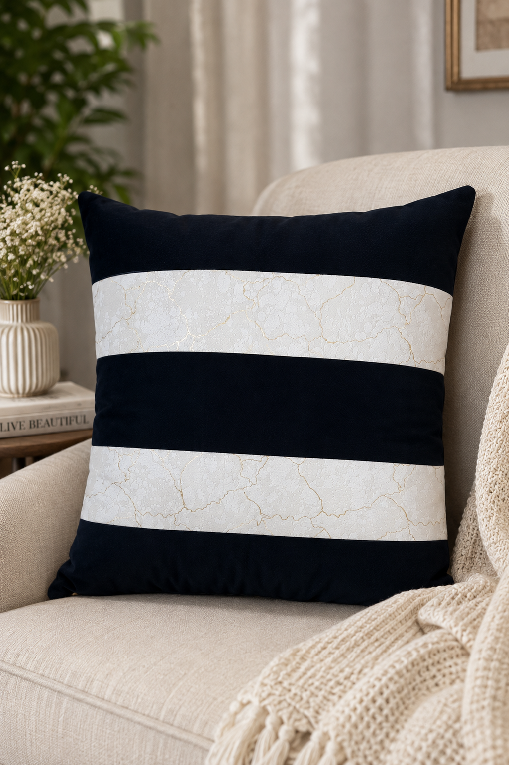 Luxury Black & White Handmade Decorative Cushion