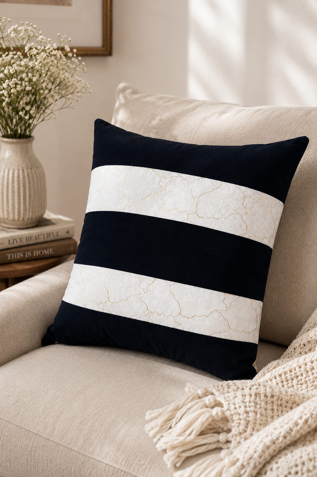 Luxury Black & White Handmade Decorative Cushion